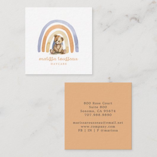 Niedlich Boho Rainbow Daycare Babysitter Kinderbet Quadratische Visitenkarte (Vorne/Hinten)
