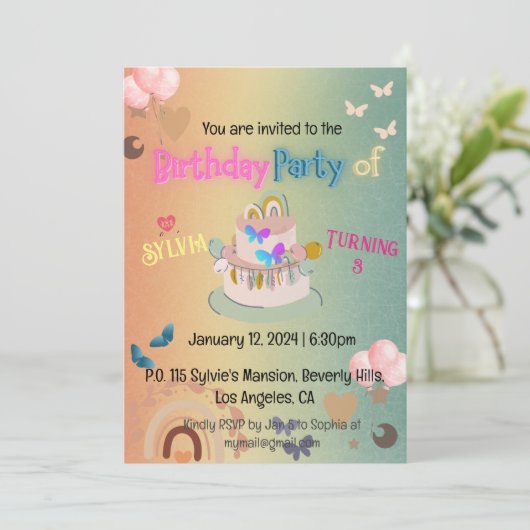 Niedlich Boho Rainbow Gradient Geburtstag Einladung (Stehend Vorderseite)