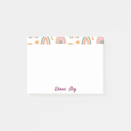 Niedlich Boho Rainbow Pattername Personalisiert Post-it Klebezettel (Vorderseite)