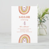 Niedlich Boho Rainbow Peach Blush Geburtstag Einladung (Stehend Vorderseite)