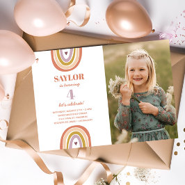 Niedlich Boho Rainbow Peach Foto Geburtstag Einladung