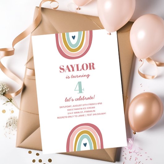 Niedlich Boho Rainbow Pink Geburtstag Einladung