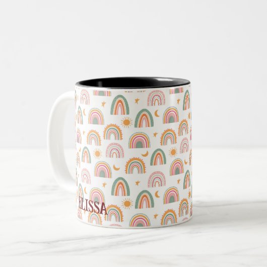 Niedlich Boho Rainbow Seamless Pattern Individuell Zweifarbige Tasse (Vorderseite Links)