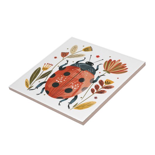 Niedlich Boho Red Ladybug Skandinavische Folklorek Fliese (Seite)