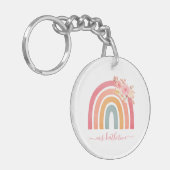 Niedlich Boho Regenbogen mit Watercolor Pink Flora Schlüsselanhänger (Vorderseite links)