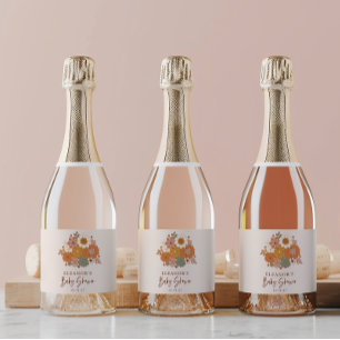 Niedlich Boho Retro Floral Baby Dusche Individuell Schaumweinetikett