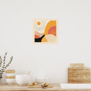 Niedlich Boho Retro Sun über rollende Hügel Poster
