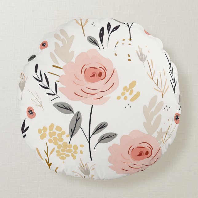 Niedlich-Boho-Rose-Muster Rundes Kissen (Vorderseite)