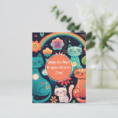 Niedlich Boho Style Cat Geburtstag Postkarte (Stehend Vorderseite)