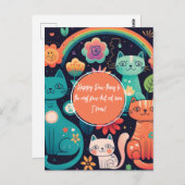 Niedlich Boho Style Cat Geburtstag Postkarte (Vorne/Hinten)