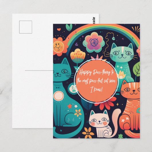 Niedlich Boho Style Cat Geburtstag Postkarte (Vorne/Hinten)