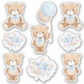 Niedlich Boho Teddy Bear mit Pastel Blue Ballon Aufkleber (Vorderseite)