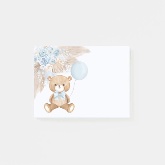 Niedlich Boho Teddy Bear Pastel Blue Ballon Post-it Klebezettel (Vorderseite)