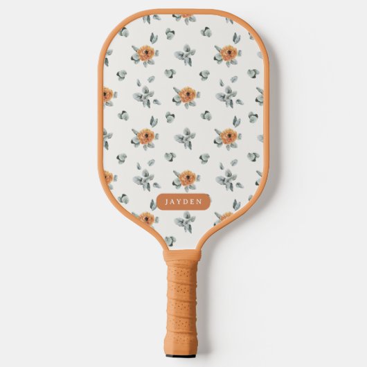 Niedlich Boho Terracotta Floral Grüne Individuelle Pickleball Schläger (Rückseite)