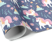 Niedlich Boho Unicorn Regenbogenwolken Blau Rosa Geschenkpapier (Rolleneckpunkt)