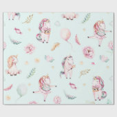 Niedlich Boho Unicorns Blumendusche Botanische Bab Geschenkpapier (Flach)