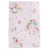 Niedlich Boho Unicorns Blumenpinke Babydusche Mittlere Geschenktüte (Rückseite)