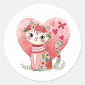 Niedlich Boho Valentine Cat Runder Aufkleber (Vorderseite)