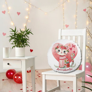 Niedlich Boho Valentine Cat Rundes Kissen
