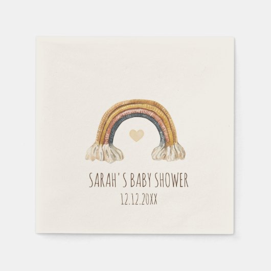 Niedlich Boho Wasserfarbe Regenbogen Herz Beige Na Serviette (Vorderseite)