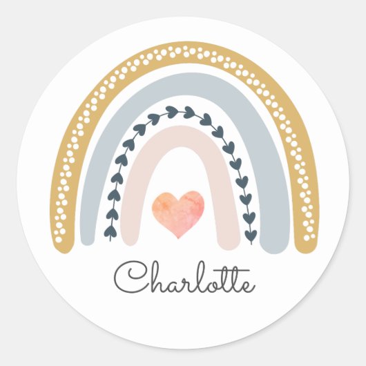 Niedlich Boho Wasserfarbe Regenbogen Herz Pastell  Runder Aufkleber (Vorderseite)