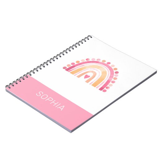 Niedlich Boho Wasserfarbe Regenbogen in Rosa perso Notizblock (Linke Seite)