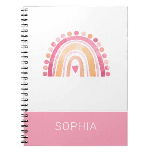 Niedlich Boho Wasserfarbe Regenbogen in Rosa perso Notizblock (Vorderseite)
