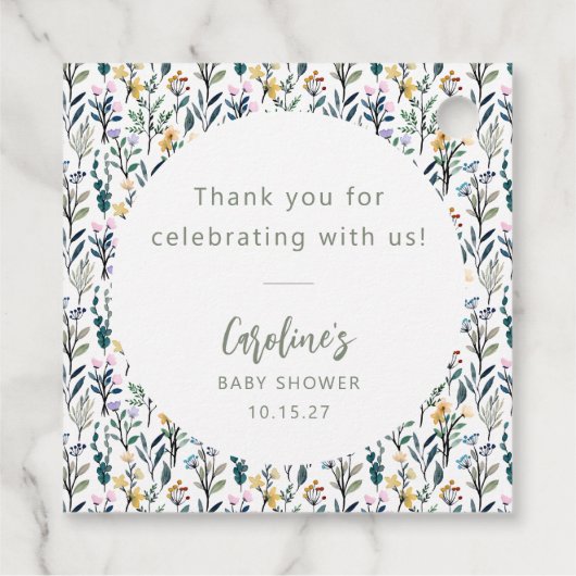 Niedlich Boho Wasserfarbe Wildblume Kinderdusche i Geschenkanhänger (Rückseite)