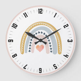 Niedlich Boho Watercolor Pastell Rainbow Kinderzim Große Wanduhr
