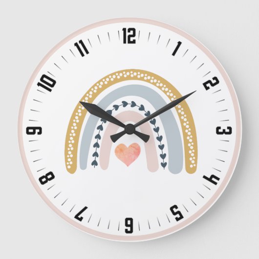 Niedlich Boho Watercolor Pastell Rainbow Kinderzim Große Wanduhr (Vorderseite)