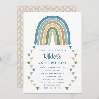 Niedlich Boho Watercolor Rainbow Birthday Blue Einladung