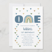 Niedlich Boho Watercolor Rainbow Birthday Blue Fir Einladung (Vorderseite)