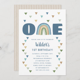 Niedlich Boho Watercolor Rainbow Birthday Blue Fir Einladung