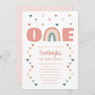 Niedlich Boho Watercolor Rainbow Birthday Coral Fi Einladung