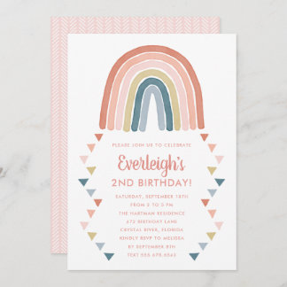 Niedlich Boho Watercolor Rainbow Birthday Coral In Einladung