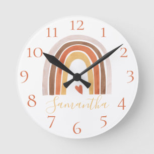 Niedlich Boho Watercolor Rainbow Individuelle Name Runde Wanduhr