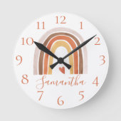 Niedlich Boho Watercolor Rainbow Individuelle Name Runde Wanduhr (Vorderseite)
