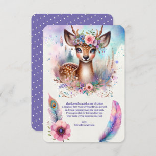 Niedlich Boho Watercolor Woodland Deen Birthday Pa Dankeskarte