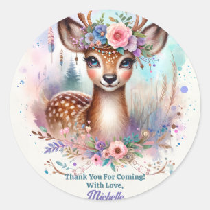 Niedlich Boho Watercolor Woodland Deen Birthday Pa Runder Aufkleber