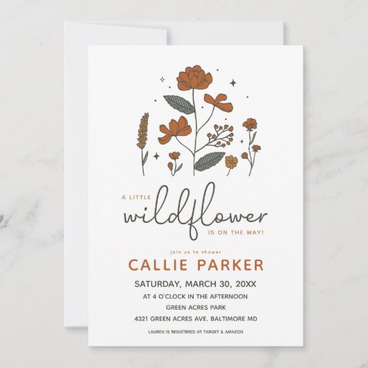 Niedlich Boho Wildblume Kinderdusche Einladung (Vorderseite)
