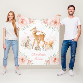 Niedlich Boho Woodland Animals Pink Floral Baby Gi Fleecedecke