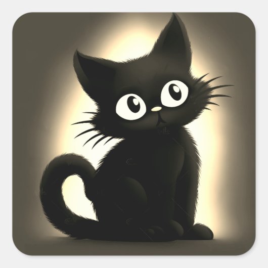 Niedlich Boo Black Cat Halloween Quadratischer Aufkleber (Vorderseite)