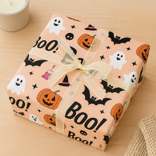 Niedlich "Boo!" Halloween Ghosts & Pumpkins Patter Geschenkpapier