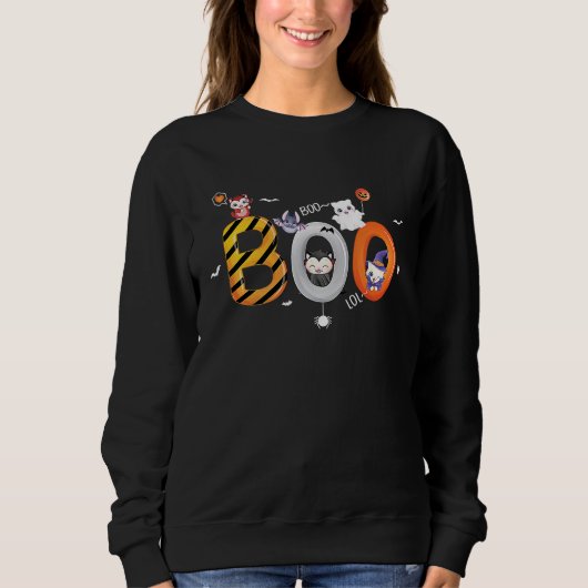 Niedlich Boo Halloween Vampire Cat Ghost kitty und Sweatshirt (Vorderseite)
