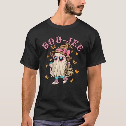 Niedlich Boo Jee Leopard Ghost Halloween Kaffeemäb T-Shirt (Vorderseite)