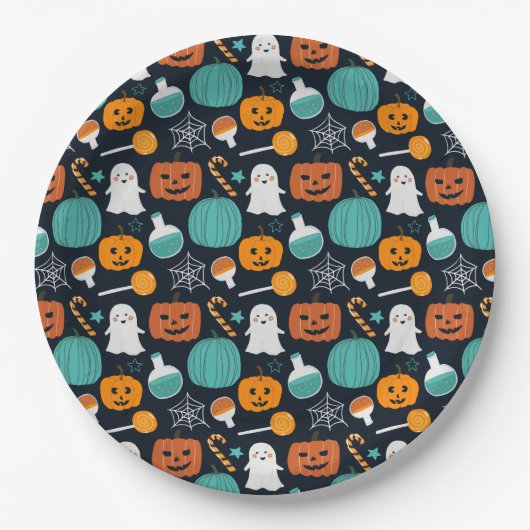 Niedlich Boo Pumpkin Candy Mais Halloween Muster Pappteller (Vorderseite)