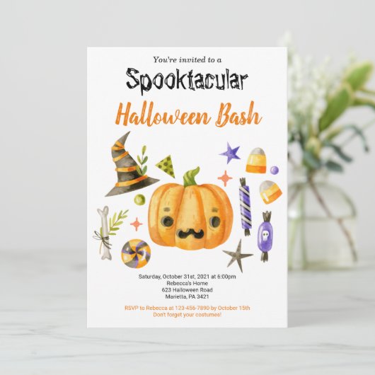 Niedlich Boo Pumpkin Spooktacular Halloween Bash P Einladung (Stehend Vorderseite)