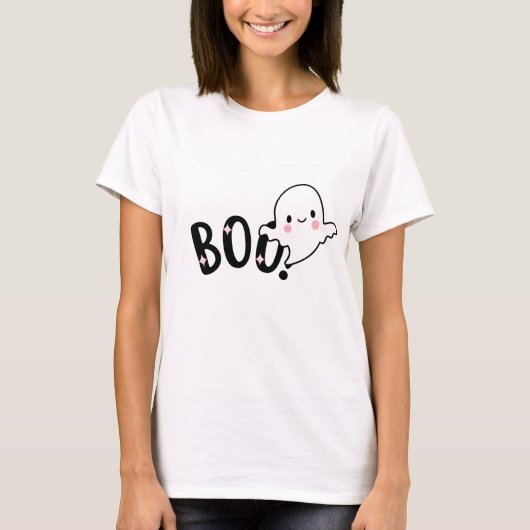 Niedlich Boo Schwarz-Weiß Funny Halloween Ghost T-Shirt (Vorderseite)