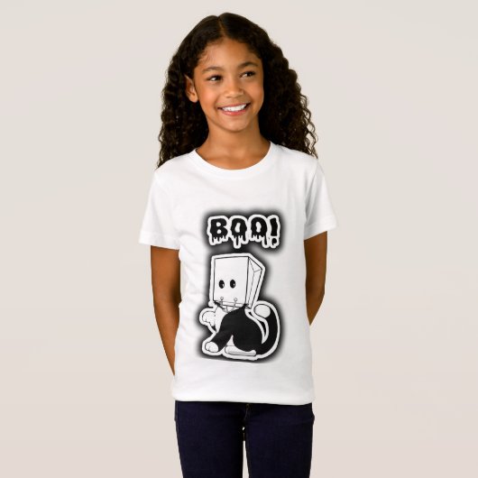 Niedlich"Boo!"Schwarze Katze mit Papiertaschentuch T-Shirt (Vorne ganz)