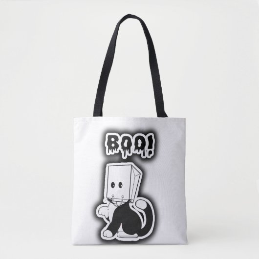 Niedlich "Boo!" Schwarze Katze mit Papiertütenmask Tasche (Vorderseite)